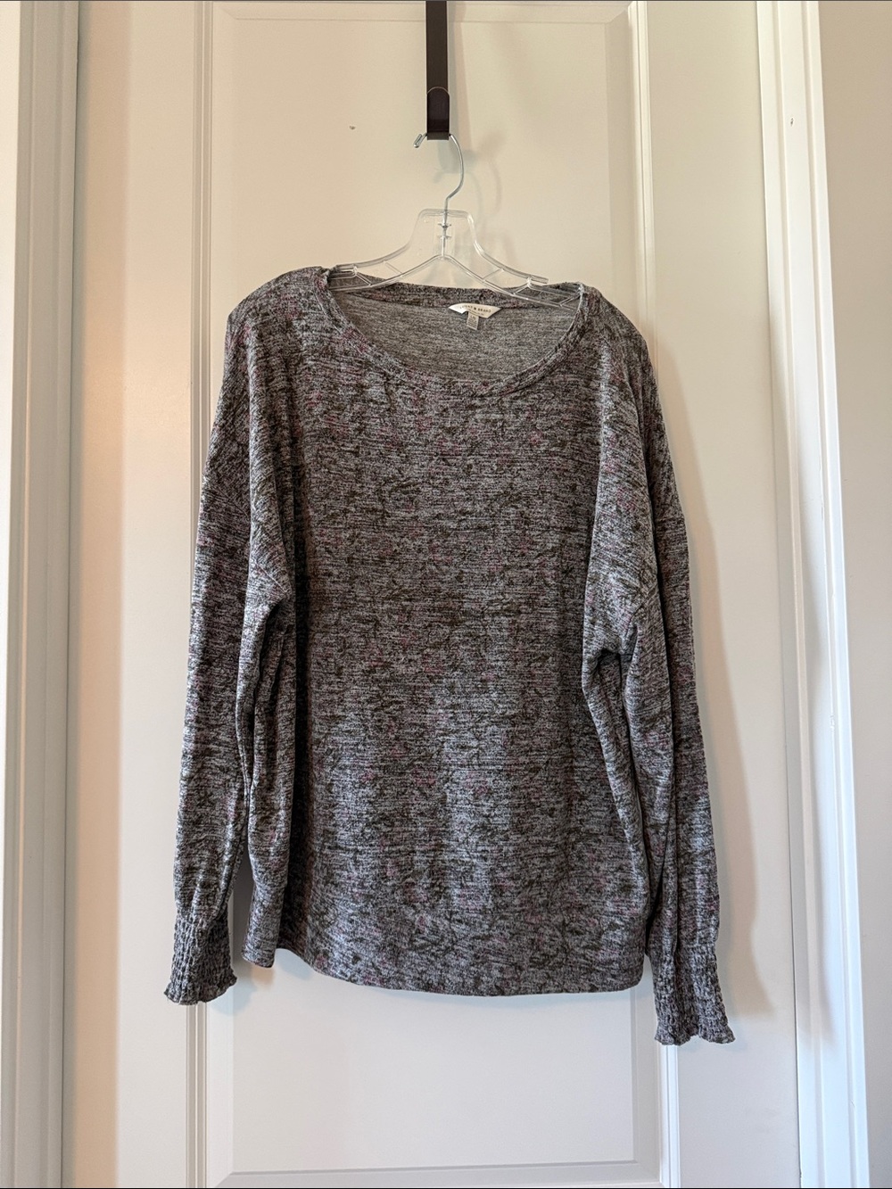 Lucky Brand Gray Marled Crewneck Sweater with Pink Flecks